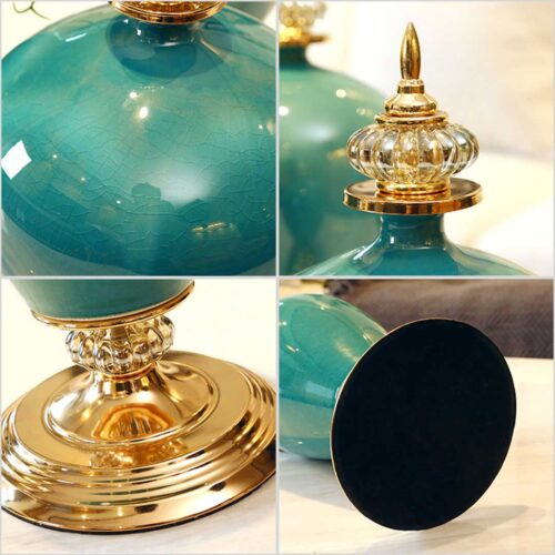 42.50cm Ceramic Oval Flower Vase with Gold Metal Base Dark Blue - Image 3