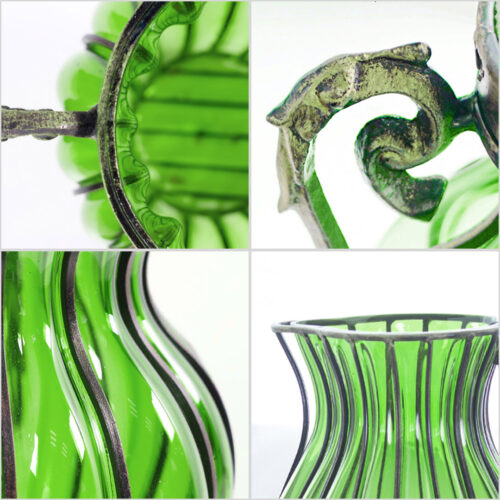 Green Colored Glass Flower Vase with 4 Bunch 9 Heads Artificial Fake Silk Rose Decor Set - Image 5
