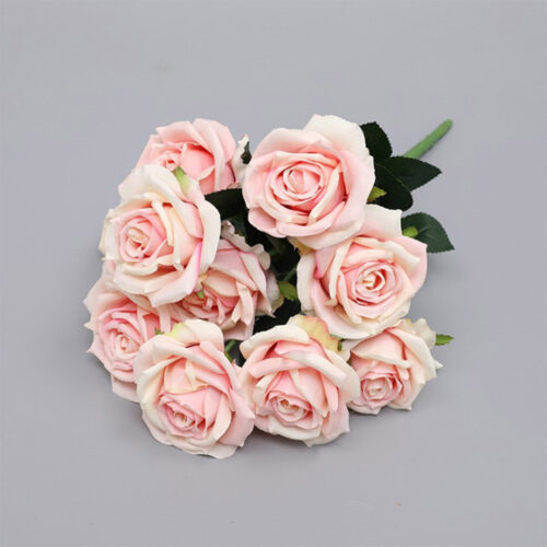 Green Colored Glass Flower Vase with 4 Bunch 9 Heads Artificial Fake Silk Rose Decor Set - Image 3