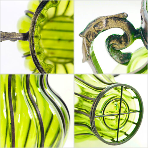 Green Colored Glass Flower Vase with 4 Bunch 9 Heads Artificial Fake Silk Rose Decor Set - Image 5