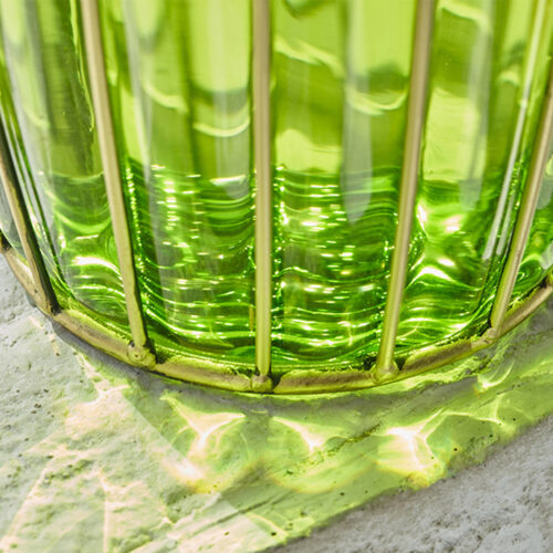 Green Glass Flower Vase with 8 Bunch 5 Heads Artificial Fake Silk Rose Decor Set - Image 5