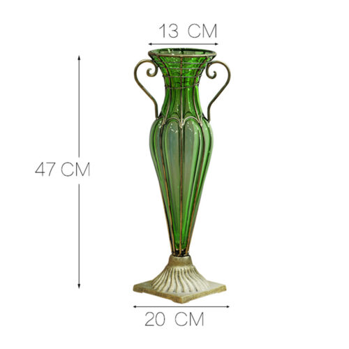 Green Colored Glass Flower Vase with 8 Bunch 5 Heads Artificial Fake Silk Rose Decor Set - Image 2