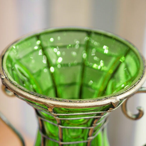 Green Colored Glass Flower Vase with 8 Bunch 5 Heads Artificial Fake Silk Rose Decor Set - Image 4
