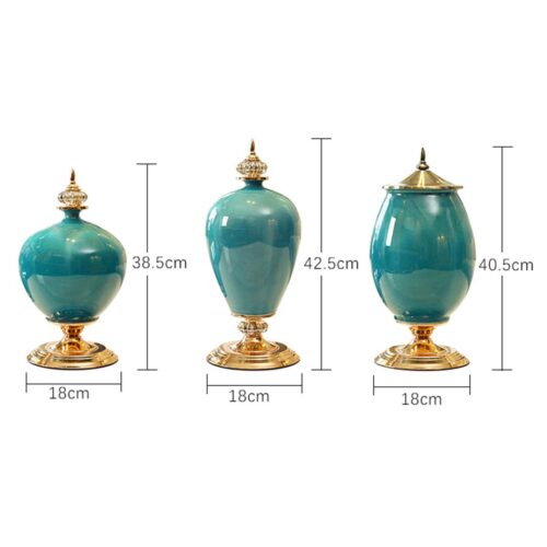 2x 38cm Ceramic Oval Flower Vase with Gold Metal Base Green - Image 2