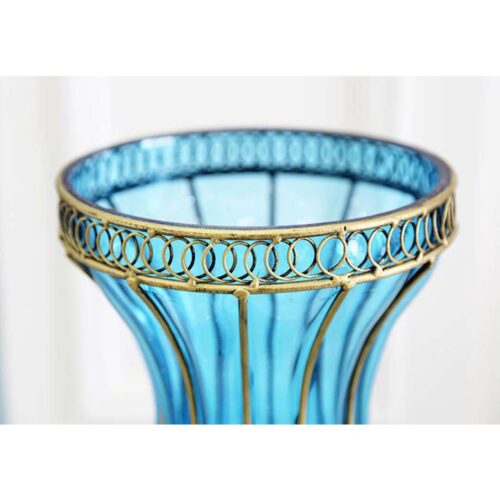 67cm Blue Glass Tall Floor Vase with Metal Flower Stand - Image 5
