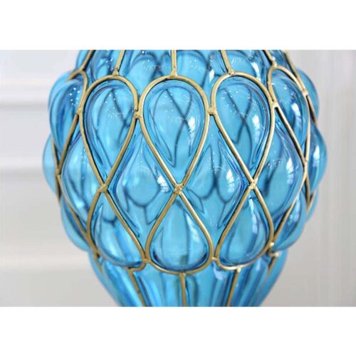 67cm Blue Glass Tall Floor Vase with Metal Flower Stand - Image 6