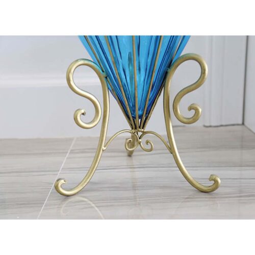 67cm Blue Glass Tall Floor Vase with Metal Flower Stand - Image 7