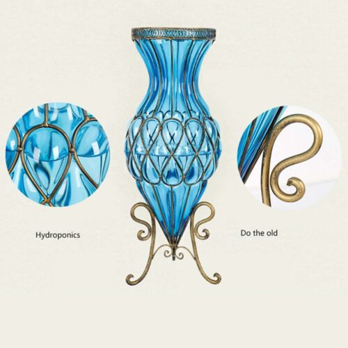 67cm Green Glass Tall Floor Vase with Metal Flower Stand - Image 3