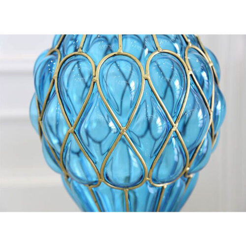 67cm Blue Glass Tall Floor Vase with 10pcs White Artificial Fake Flower Set - Image 7
