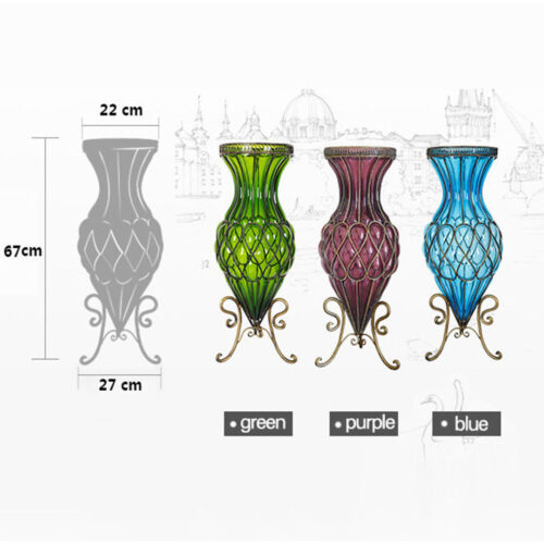 67cm Green Glass Tall Floor Vase with 10pcs White Artificial Fake Flower Set - Image 2