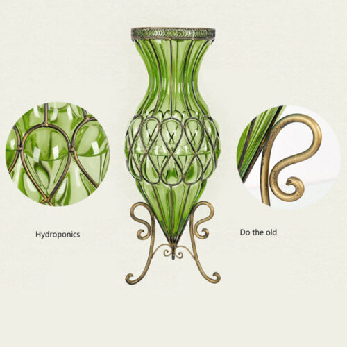 67cm Green Glass Tall Floor Vase with 10pcs White Artificial Fake Flower Set - Image 4