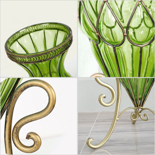 67cm Green Glass Tall Floor Vase with 10pcs White Artificial Fake Flower Set - Image 5