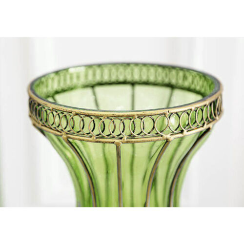67cm Green Glass Tall Floor Vase with 10pcs White Artificial Fake Flower Set - Image 6