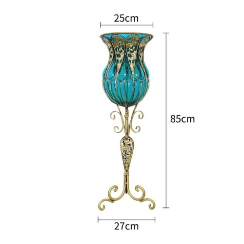 85cm Blue Glass Tall Floor Vase 12pcs White Artificial Fake Flower Set - Image 2