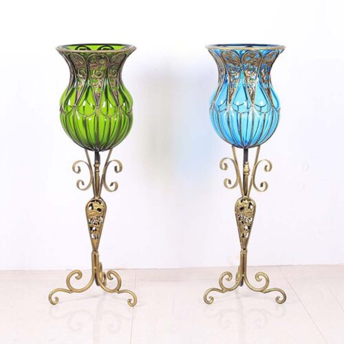 85cm Blue Glass Tall Floor Vase 12pcs White Artificial Fake Flower Set - Image 7