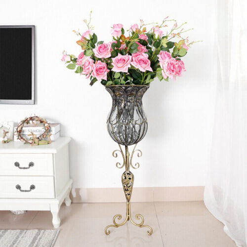 85cm Clear Glass Tall Floor Vase with 12pcs Pink Artificial Fake Flower Set - Image 10