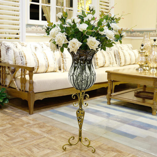 85cm Clear Glass Tall Floor Vase with 12pcs White Artificial Fake Flower Set - Image 10