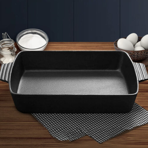 33cm Cast Iron Rectangle Bread Cake Baking Dish Lasagna Roasting Pan - Image 3