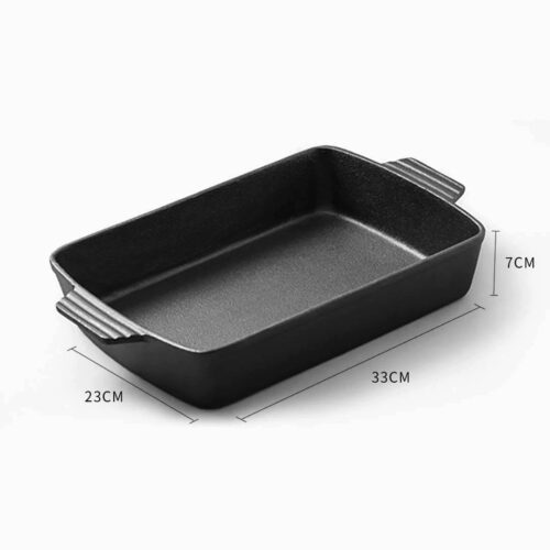 2x 33cm Cast Iron Rectangle Bread Cake Baking Dish Lasagna Roasting Pan - Image 5