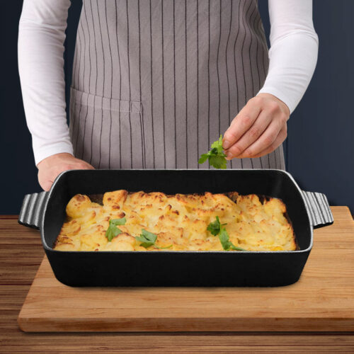 2x 33cm Cast Iron Rectangle Bread Cake Baking Dish Lasagna Roasting Pan - Image 8