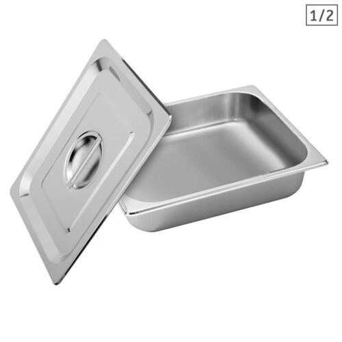 Gastronorm GN Pan Full Size 1/2 GN Pan 6.5cm Deep Stainless Steel Tray with Lid