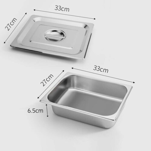 Gastronorm GN Pan Full Size 1/2 GN Pan 6.5cm Deep Stainless Steel Tray with Lid - Image 2