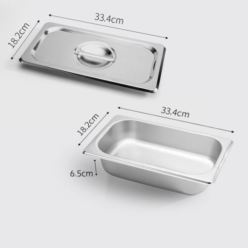 2x Gastronorm GN Pan Full Size 1/3 GN Pan 6.5 cm Deep Stainless Steel Tray with Lid - Image 2