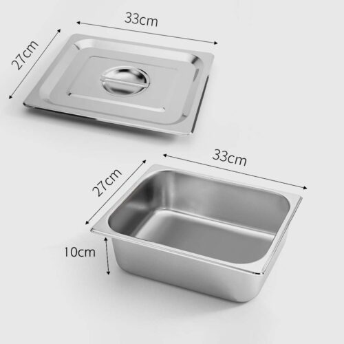 2x Gastronorm GN Pan Full Size 1/2 GN Pan 10cm Deep Stainless Steel Tray with Lid - Image 2
