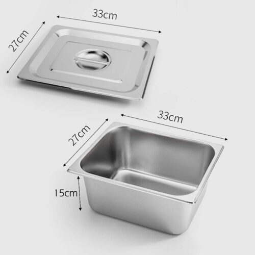 2x Gastronorm GN Pan Full Size 1/2 GN Pan 15cm Deep Stainless Steel with Lid - Image 2