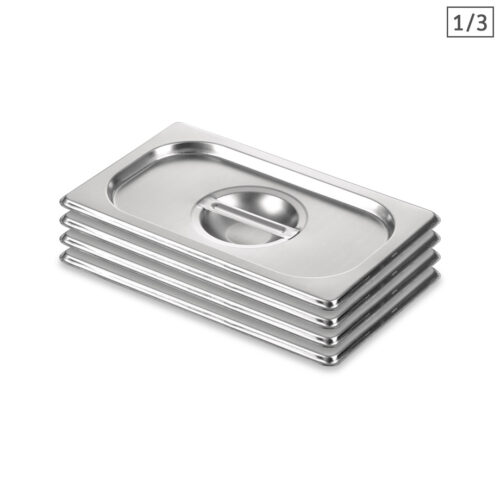4x Gastronorm GN Pan Lid Full Size 1/3 Stainless Steel Tray Top Cover