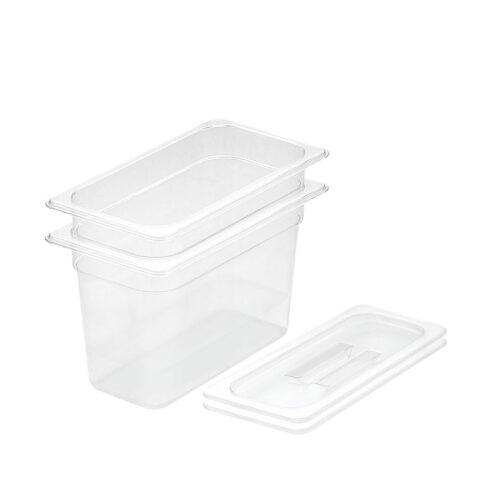 200mm Clear Gastronorm GN Pan 1/3 Food Tray Storage Bundle of 2 with Lid