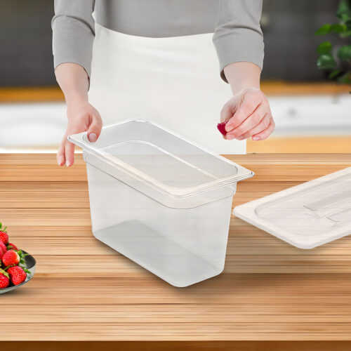 200mm Clear Gastronorm GN Pan 1/3 Food Tray Storage Bundle of 2 with Lid - Image 6