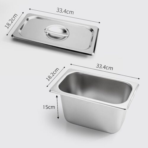 4x Gastronorm GN Pan Full Size 1/3 GN Pan 15cm Deep Stainless Steel Tray with Lid - Image 2