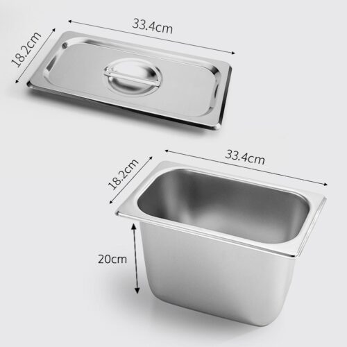 4x Gastronorm GN Pan Full Size 1/3 GN Pan 20cm Deep Stainless Steel Tray with Lid - Image 2
