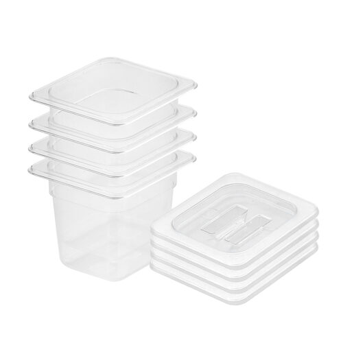 150mm Clear Gastronorm GN Pan 1/6 Food Tray Storage Bundle of 4 with Lid