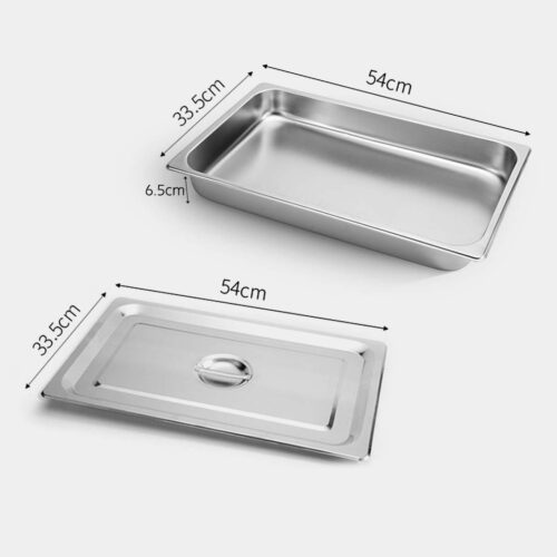 4x Gastronorm GN Pan Full Size 1/1 GN Pan 6.5cm Deep Stainless Steel Tray with Lid - Image 2