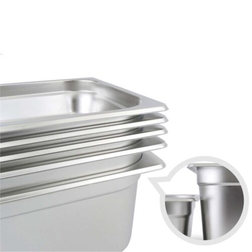 4x Gastronorm GN Pan Full Size 1/1 GN Pan 6.5cm Deep Stainless Steel Tray with Lid - Image 4