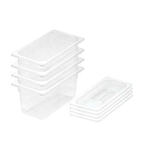 150mm Clear Gastronorm GN Pan 1/3 Food Tray Storage Bundle of 4 with Lid
