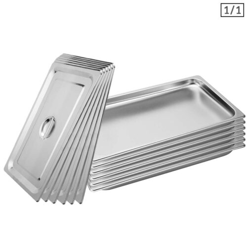 6X Gastronorm GN Pan Full Size 1/1 GN Pan 2cm Deep Stainless Steel Tray with Lid