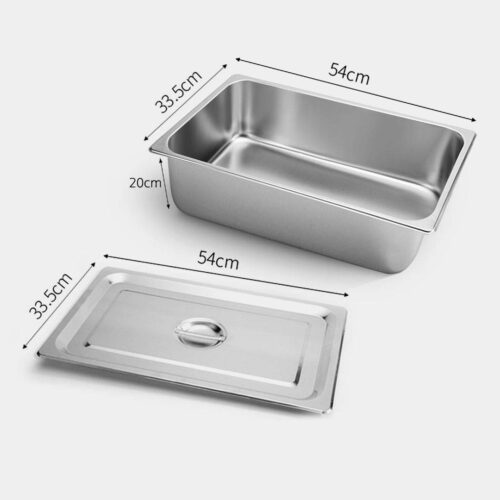 4x Gastronorm GN Pan Full Size 1/1 GN Pan 20cm Deep Stainless Steel Tray with Lid - Image 2
