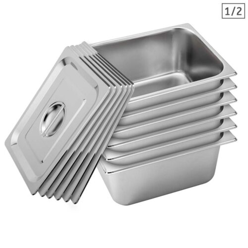 6X Gastronorm GN Pan Full Size 1/2 GN Pan 15cm Deep Stainless Steel with Lid