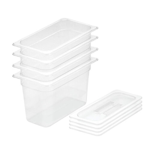200mm Clear Gastronorm GN Pan 1/3 Food Tray Storage Bundle of 4 with Lid