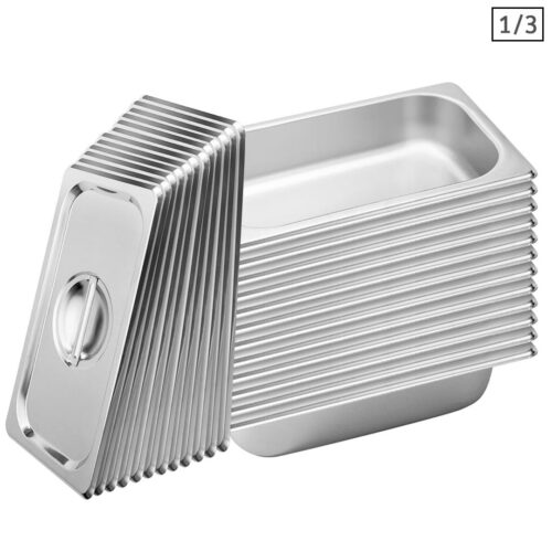 12x Gastronorm GN Pan Full Size 1/3 GN Pan 6.5 cm Deep Stainless Steel Tray with Lid