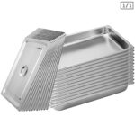 12x Gastronorm GN Pan Full Size 1/1 GN Pan 6.5cm Deep Stainless Steel Tray with Lid