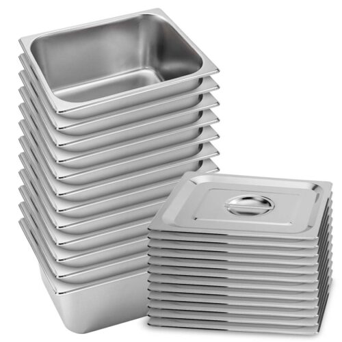 12x Gastronorm GN Pan Full Size 1/2 GN Pan 15cm Deep Stainless Steel Tray with Lid