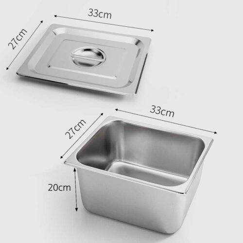 12x Gastronorm GN Pan Full Size 1/2 GN Pan 20cm Deep Stainless Steel Tray with Lid - Image 2