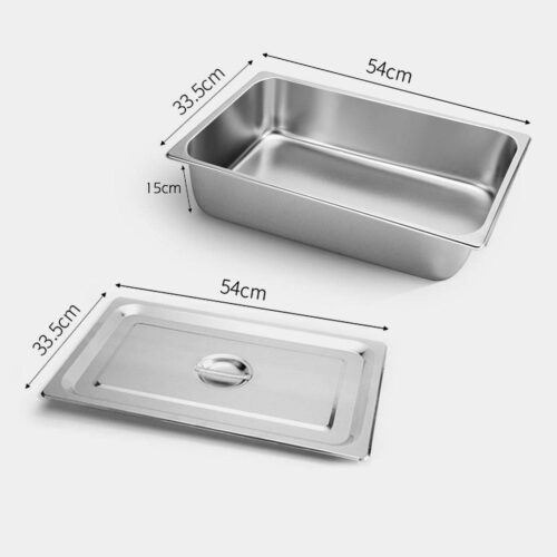 12x Gastronorm GN Pan Full Size 1/1 GN Pan 15cm Deep Stainless Steel Tray with Lid - Image 2