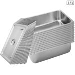 12x Gastronorm GN Pan Full Size 1/1 GN Pan 20cm Deep Stainless Steel Tray with Lid