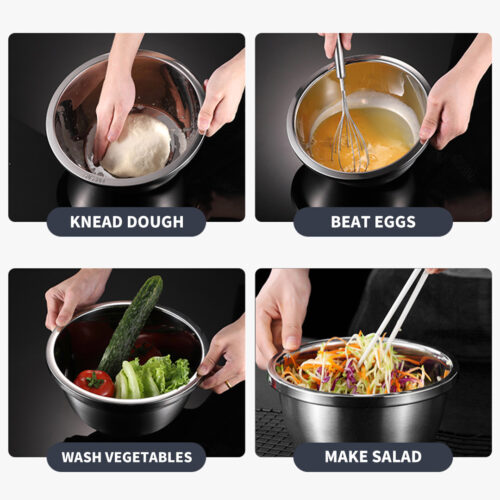 3Pcs Deepen Matte Stainless Steel Stackable Baking Washing Mixing Bowls Set Food Storage Basin - Image 3