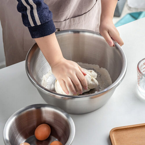 3Pcs Deepen Matte Stainless Steel Stackable Baking Washing Mixing Bowls Set Food Storage Basin - Image 5